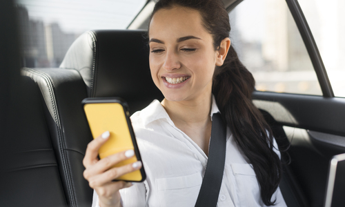 happy Women Passenger on taxi road trip